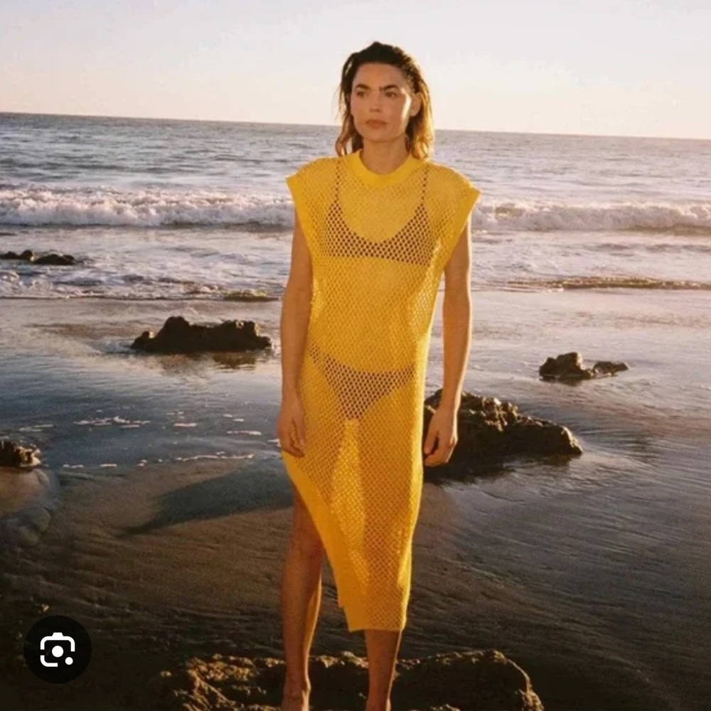 Zara yellow knit asymmetric hem dress swim cover up s